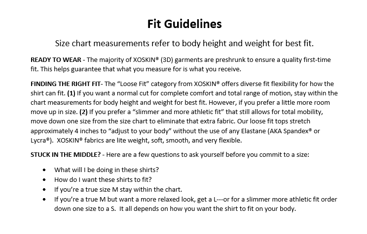 Fit Guidelines