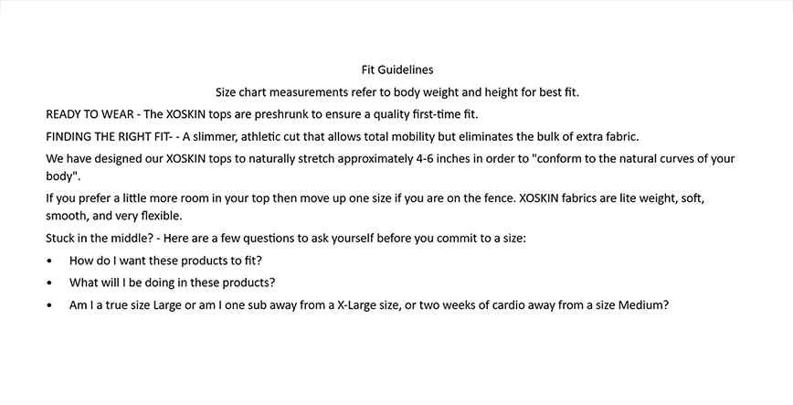 Fit Guidelines
